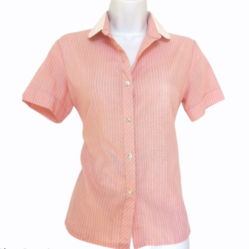 VINTAGE 90s pink blouse pin stripe short sleeve